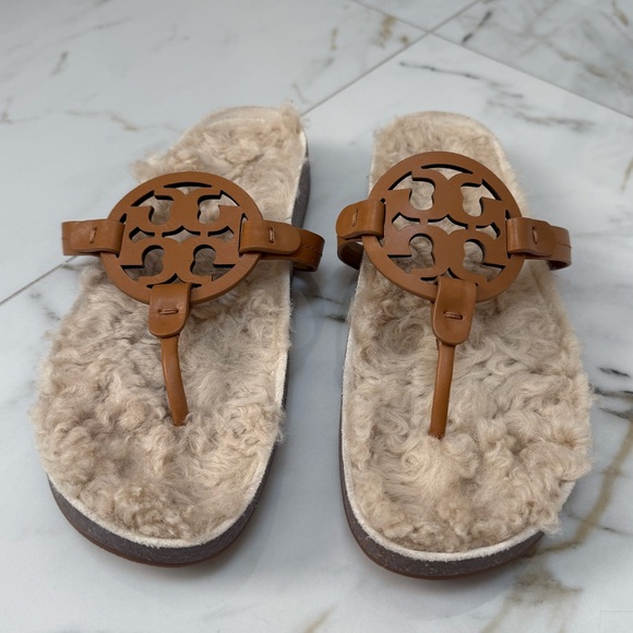 Tory Burch Miller Cloud Shearling Sandals - Picture 2 of 8